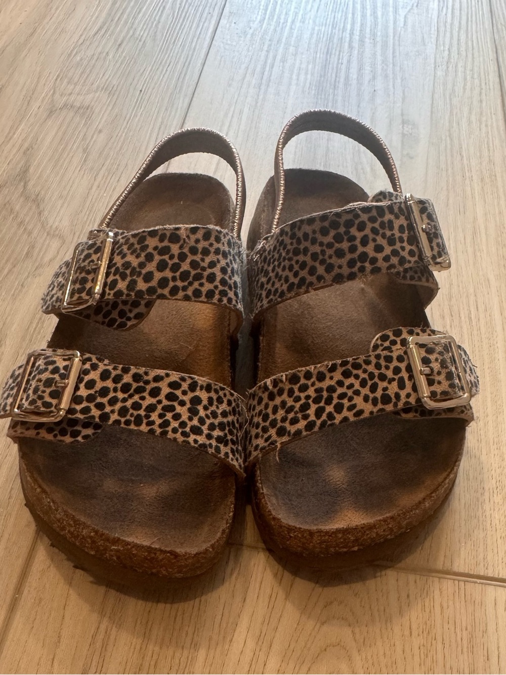 Kids Leopard-Print Double Strap Sandals - Brown